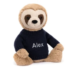 Bashful Sloth with Personalised Navy Jumper*Jellycat