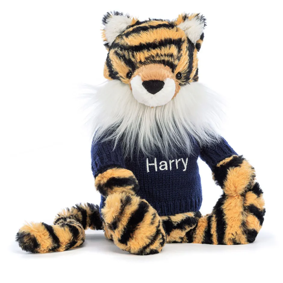 Bashful Tiger with Personalised Navy Jumper*Jellycat Hot