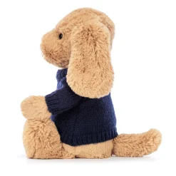 Bashful Toffee Puppy with Personalised Navy Jumper*Jellycat Outlet