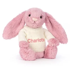 Bashful Tulip Pink Bunny with Personalised Cream Jumper*Jellycat Sale
