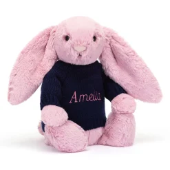 Bashful Tulip Pink Bunny with Personalised Navy Jumper*Jellycat Sale