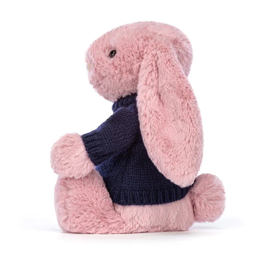 Bashful Tulip Pink Bunny with Personalised Navy Jumper*Jellycat Sale