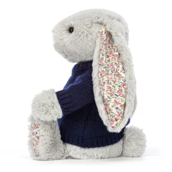 Blossom Silver Bunny with Personalised Navy Jumper*Jellycat Outlet