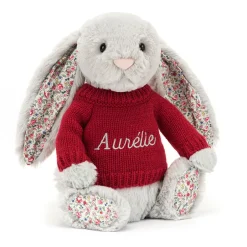 Blossom Silver Bunny with Personalised Red Jumper*Jellycat