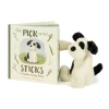 The Pick of the Sticks Book and Bashful Black & Cream Puppy Medium*Jellycat Online