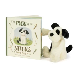 The Pick of the Sticks Book and Bashful Black & Cream Puppy Medium*Jellycat Online